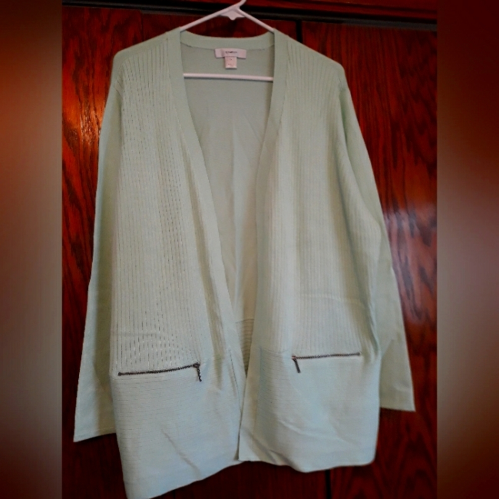 Womens 1X Christopher and Banks mint green cardigan with zipper pockets